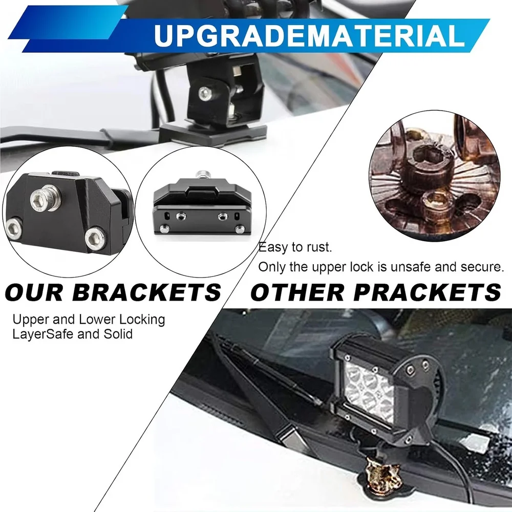 MOVOTOR Universal No-Drill Hood Mount Light Brackets Aluminum Ditch Light Brackets Fits LED Work Lights Universal for Truck SUV