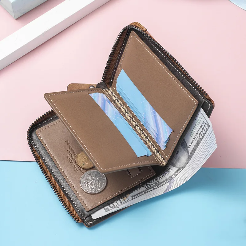 Men's New Zipper Small Money Bag Youth Fashion Vertical Multi Card Function Wallet Zipper Zero Card Holder Coin Bag image 2