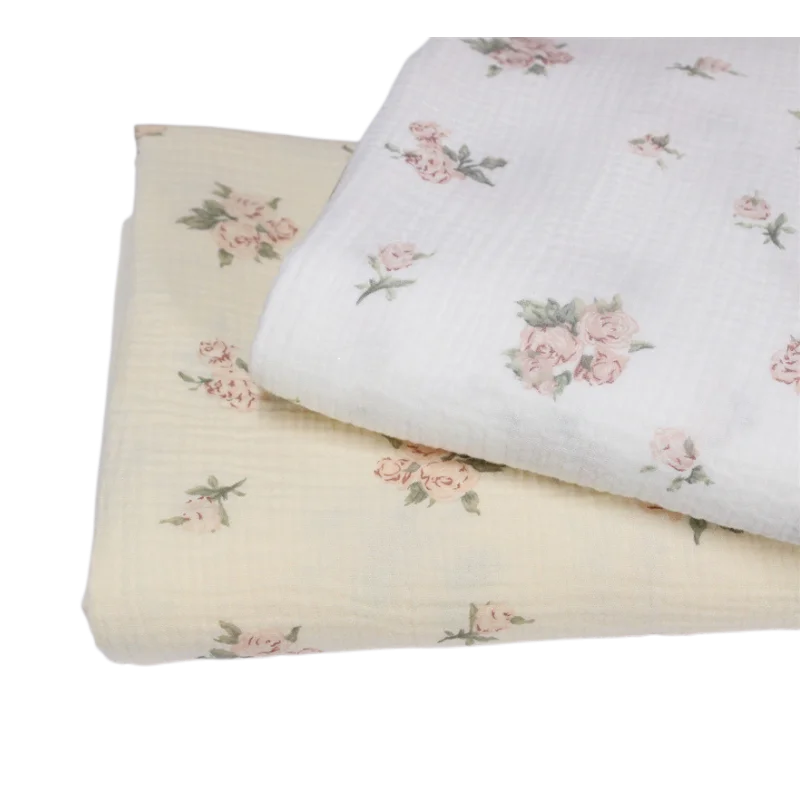 135x50cm Double-Layer Cotton Gauze Crepe Small Floral Fabric for Sewing Pajamas Home Wear - Quilting Dressmaking Craft