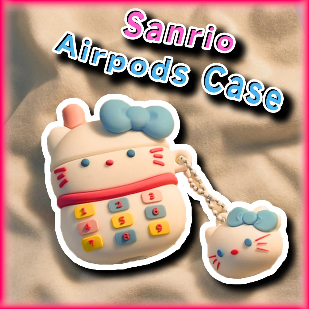 Kawaii Wacky Phone Hello Kittty 3D Case for Airpods 1 2 3 Pro Max Sanrio Anime Cute Fashion Funny Protective Cover with Pendant