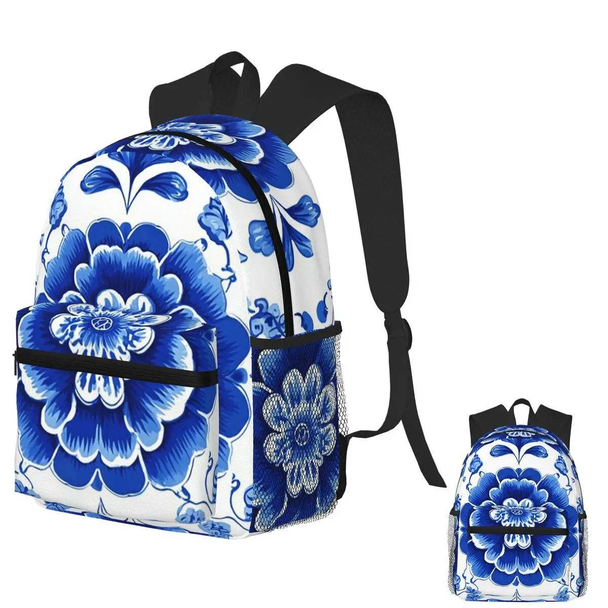 

Royal Delft Blue Flowers Pattern Student Backpack School Bag Hiking Travel Daypack for Men Women Fashion Bookbag Shoulder Bags