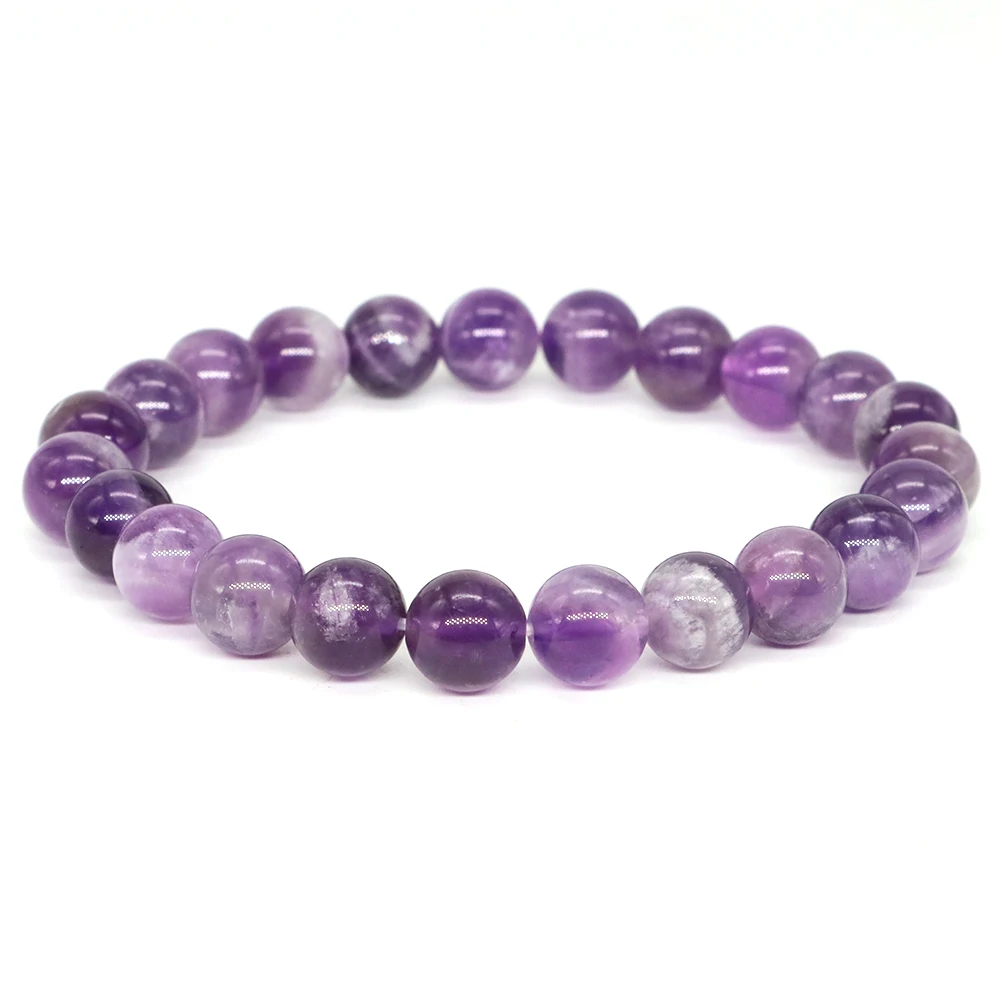 Natürliche Stein Perlen Armband Für Frauen Männer Amethysten Kristall Quarz Aquamarine Schmuck Achate Elastische Armreif Geburtstag Geschenk