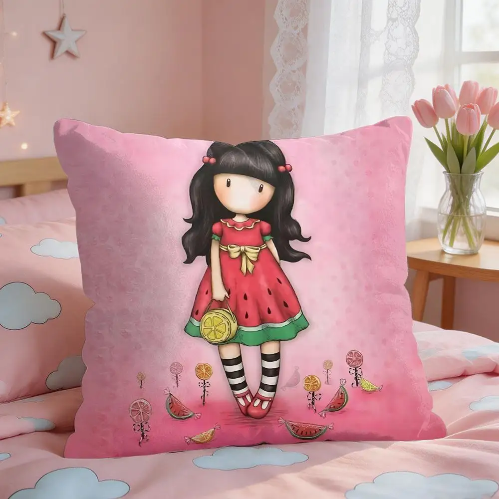 Cartoon S-Santoro Gorjuss Cushion Cover Square Short Plush Pillow Case Living Room Sofa Home Decor Funda 40X40