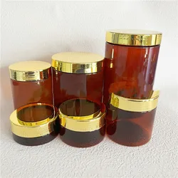 20pcs Storage Jars Brown Electroplated Cap Empty Cosmetic Food Containers Travel Bottle Round Plastic Jar Face Cream Sample Pot