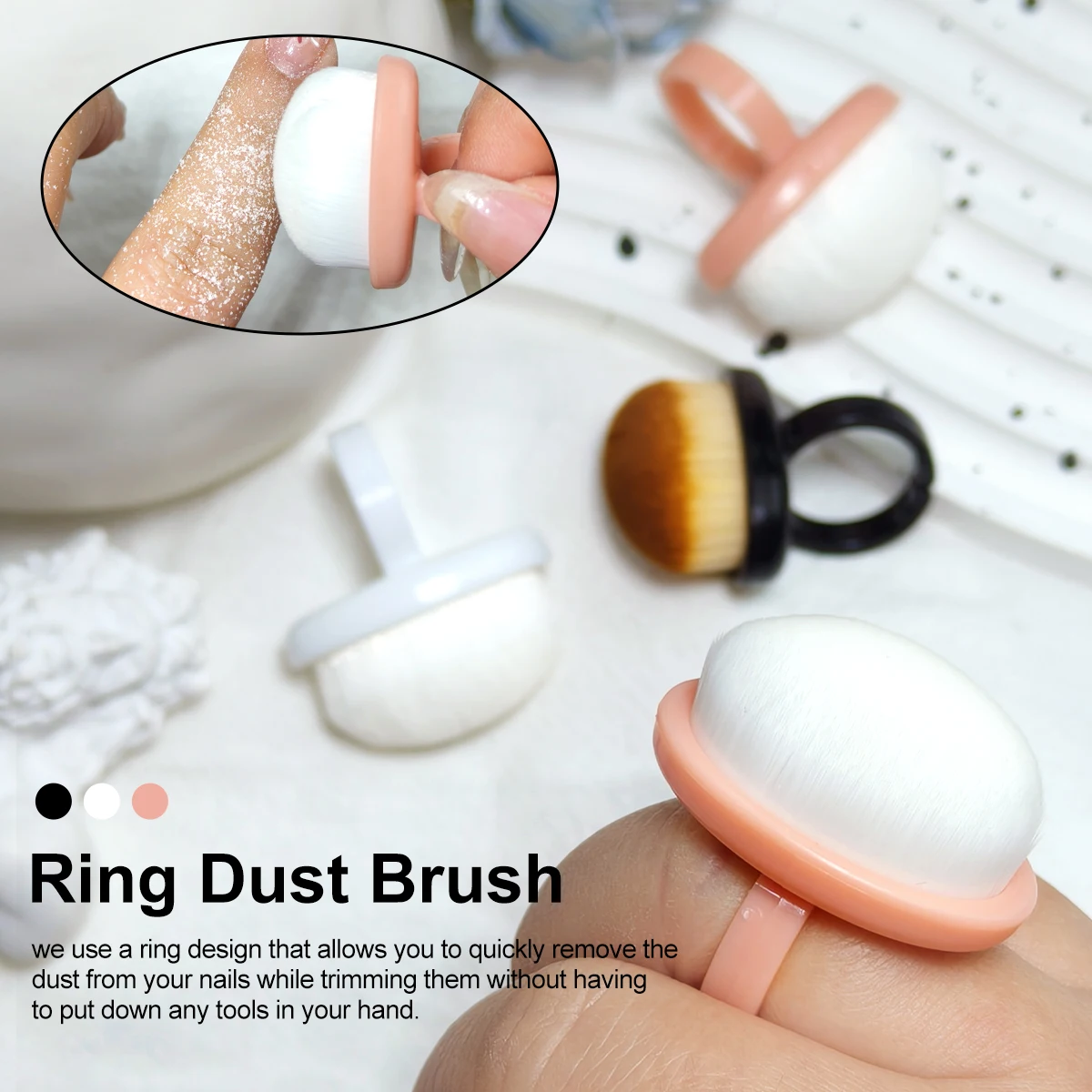 1Pcs Plastic Nail Art Dust Cleaning Brush Professional Nail Brush Button Type Oval Gel Dust Cleaning Makeup Ring Manicure Tool