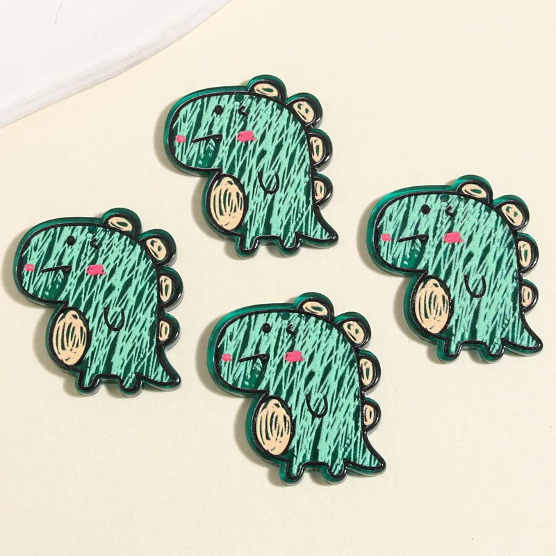 5pcs 35x35mm Cartoon Dinosaur Animal Charms Acrylic Embellishment Pendant Fit Hairpin Scrapbooking DIY Handmade Jewelry Supplies