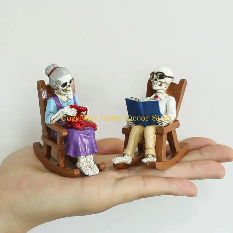 92MF Married Couple Rocking Chair Sculpture Premium Resins Decorative Showpiece For Bookshelf Entryway