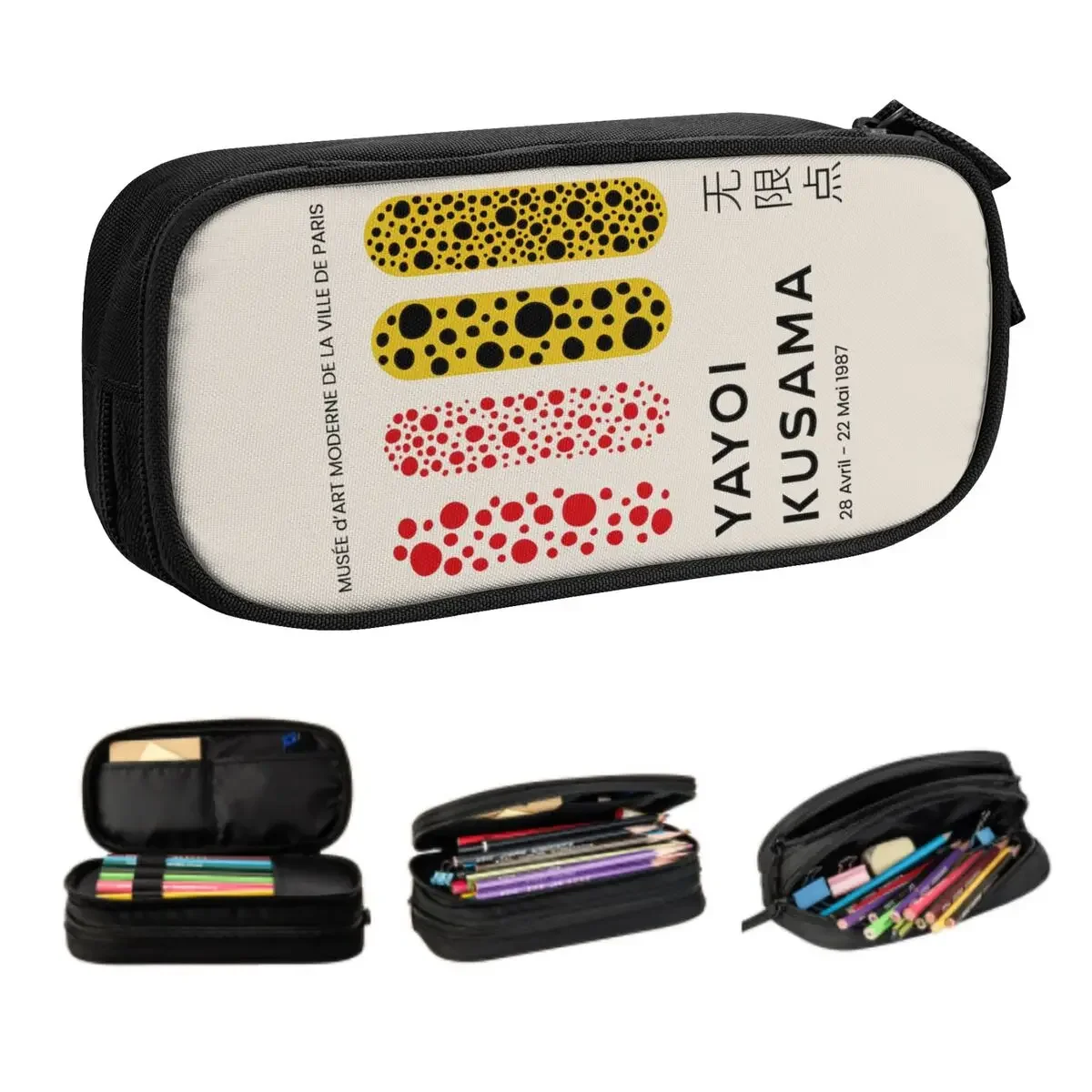 Custom Kawaii Yayoi Kusama Abstract Art Pencil Case for Girls Boys Large Storage Pen Box Bag School Supplies