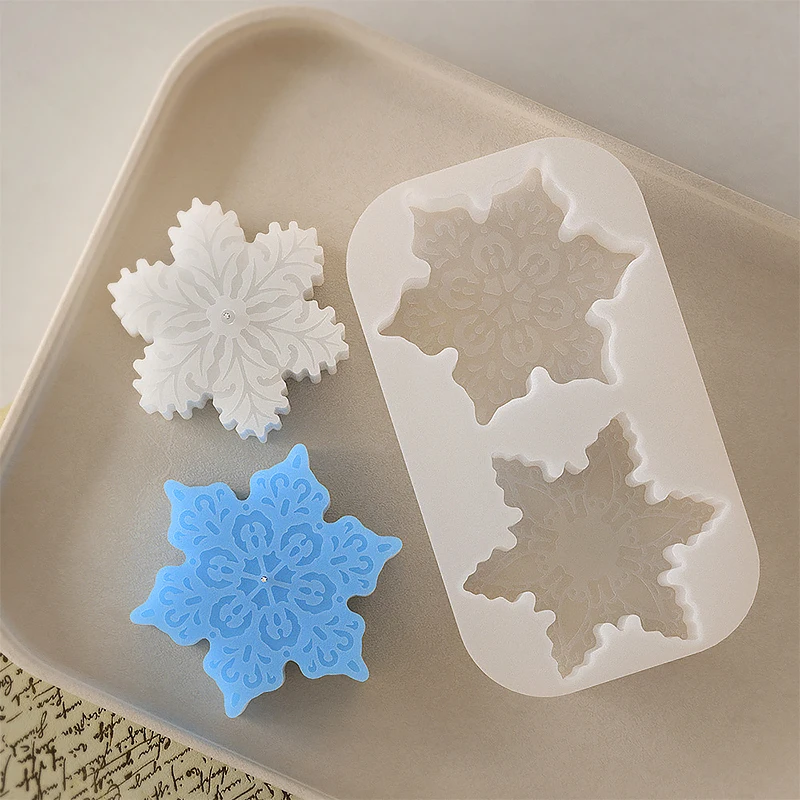 2 Hole DIY Reusable Christmas Snowflake Candle Silicone Mold Handmade Soap Molds Aromatherapy Gypsum Resin Mould