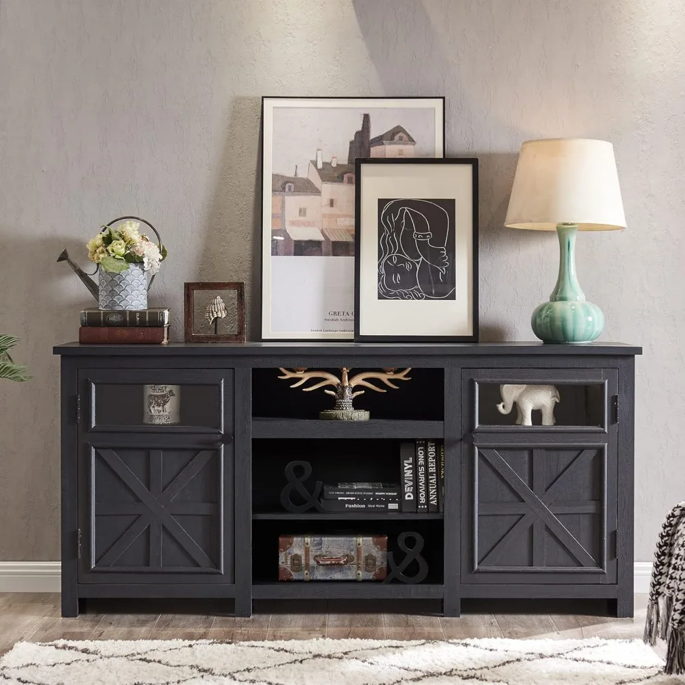 

Farmhouse TV Stand for 75 Inch TV, Entertainment Center with Storage, Rustic TV Cabinet with Barn Doors, 66" TV Console for Liv
