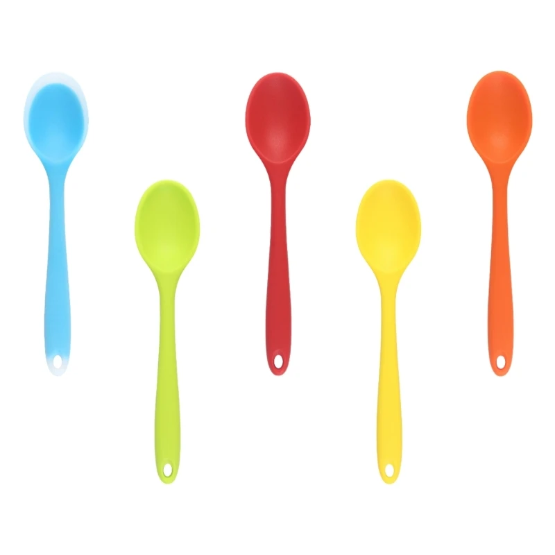 5Pieces Soup Spoon Silicone Kitchen Utensils Serving Spoons Silicone Texture with Comfortable Grip for Household Use