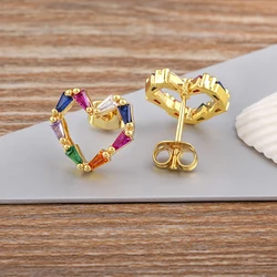Nidin New Fashion Shiny Zircon Heart Stud Earrings Personalized Women Girls Party Wedding Engagement Romantic Jewelry Gift