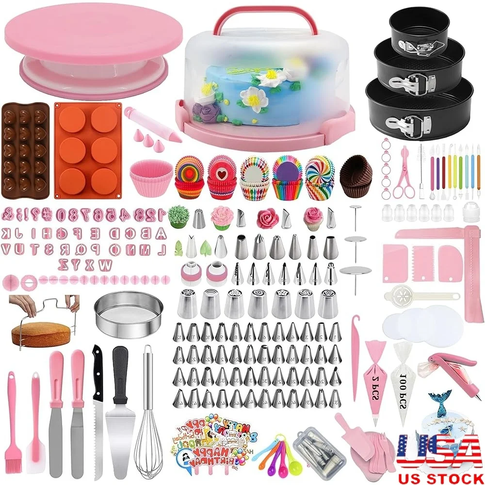 

678 PCS Complete Cake Decorating Supplies Set with Cake Carrier 7 Types Nozzles Chocolate Molds Fondant Stamps Baking Tools
