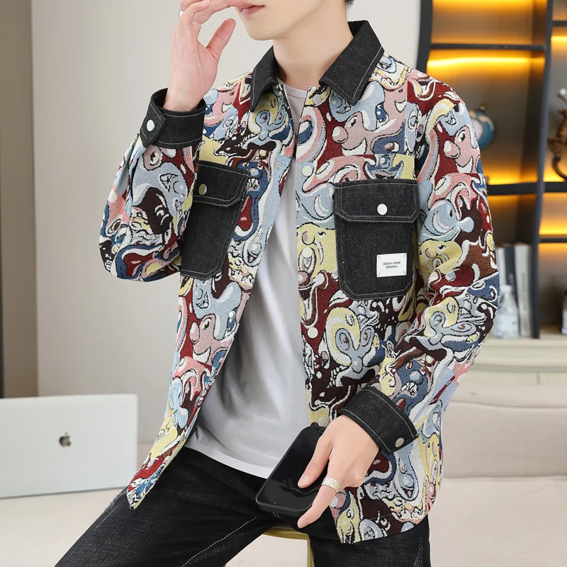 2024 spring new arrival jacquard weave coat high quality casual pattern fashion jacket men,men\'s casual jackets,plus-size M-4XL