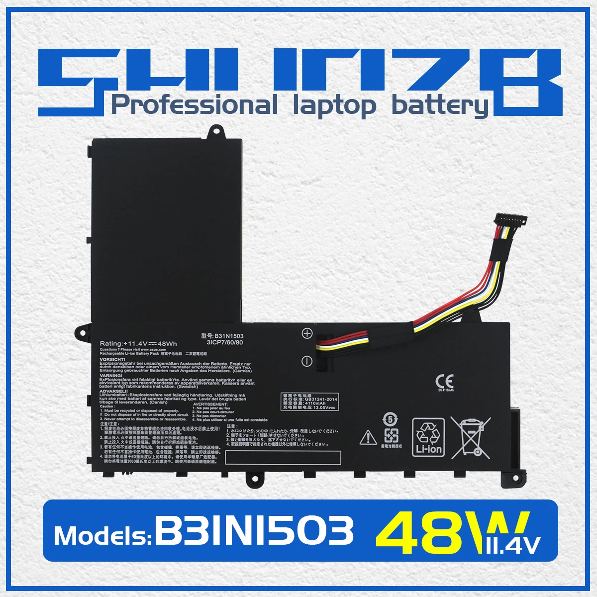 

SHUOZB B31N1503 Laptop Battery For ASUS EeeBooK E202SA R206SA E202SA-1B E202SA-1E E202SA-FD001 0B200-01690000 11.4V 48Wh 4110mAh