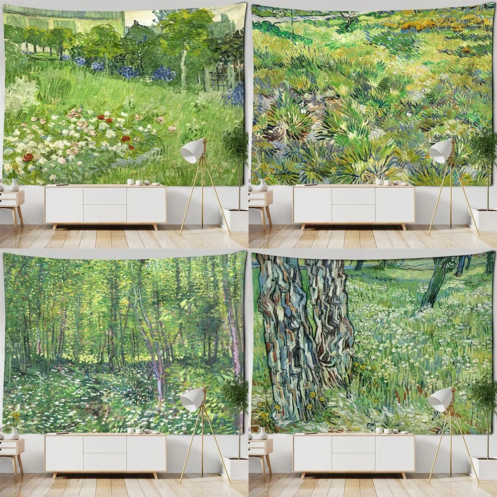 Pastoral Scenery Van Gogh Pattern Tapestry Bohemian Simple Room Background Cloth Home Decoration Wall Tapestry