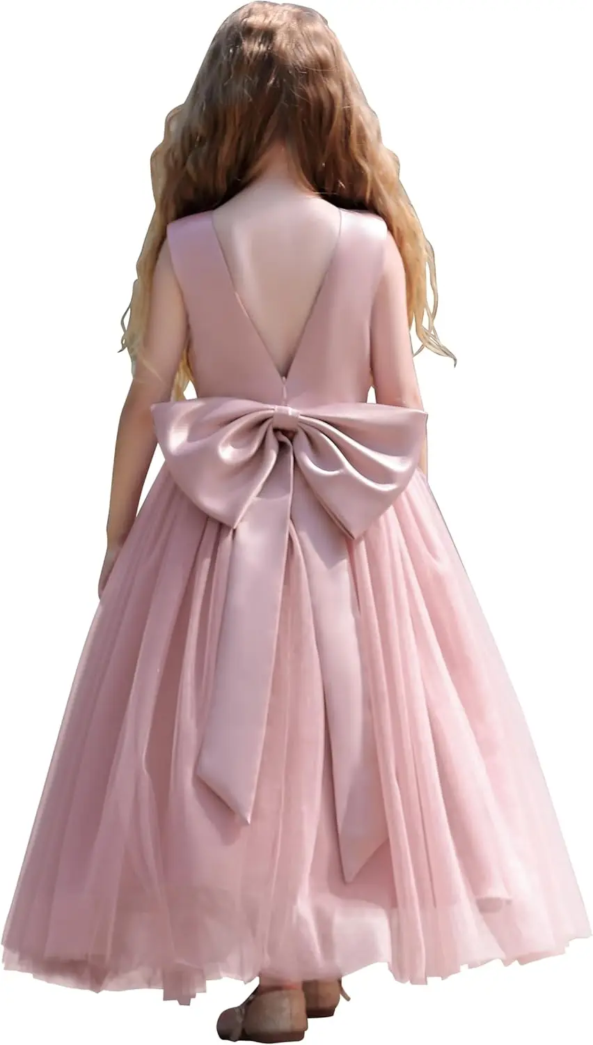 Robe de demoiselle d'honneur en Satin pour filles, dos ouvert en V, longue ligne a, robe de princesse de concours de mariage, robe de bal à fleurs