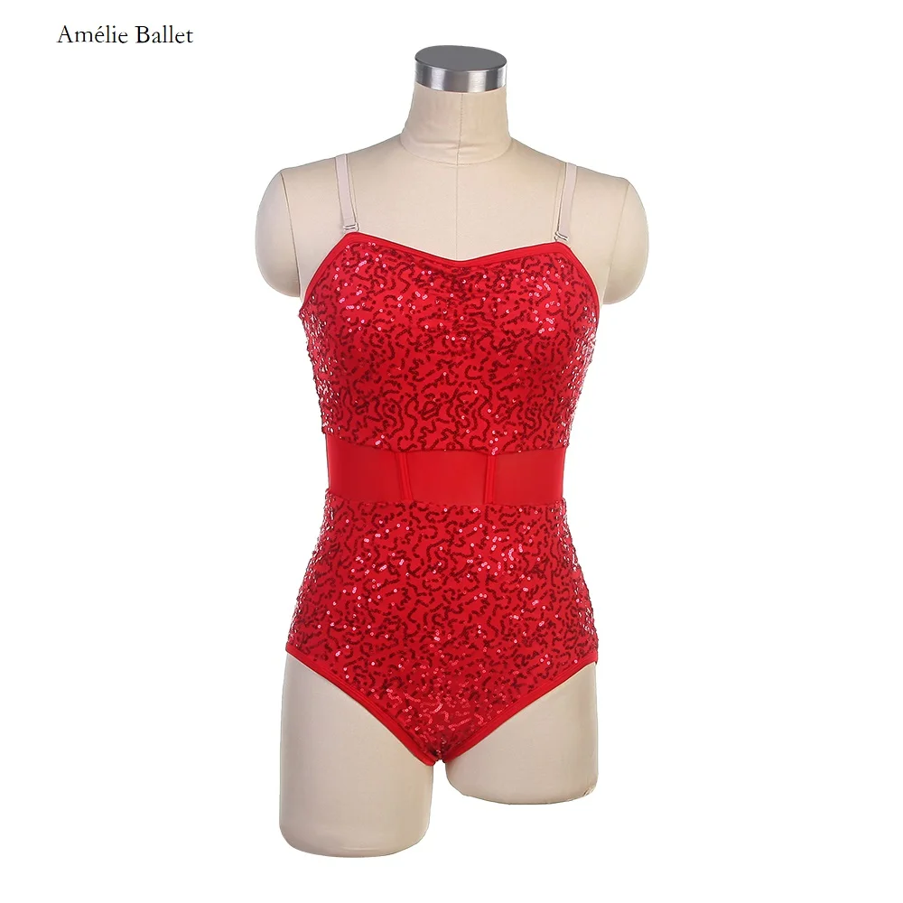 17070 Girls & Women Red/Black Sequin Spandex Bodice Ballet Leotard Jazz/Hip Hop/Tap Dance Costume