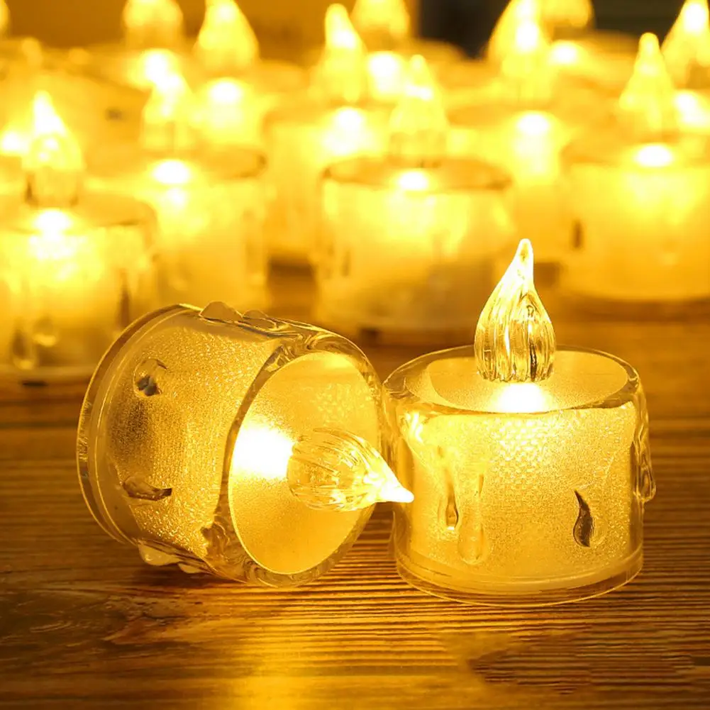 6Pcs Electronic Candles Light Simulation Acrylic Candle LED Tea Light Flameless Candles Wedding Romantic Candle Lamp Home Decor