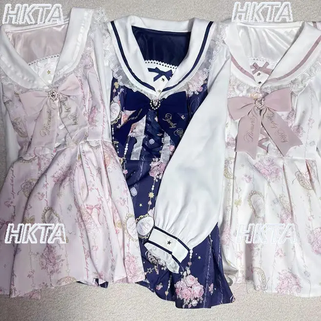

Japanese Liz Star Moon Gemstone Cute Big Bow Dress Skirt Set 2026 Spring New Sweet Girl Lolita Princess Dress Two-Piece Sets