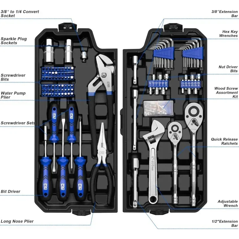 Prostormer 240-Piece Mechanics Hand Tool Set, General Assorted SAE/Metric Sockets and Wrenches Automotive Repair Tool Kit