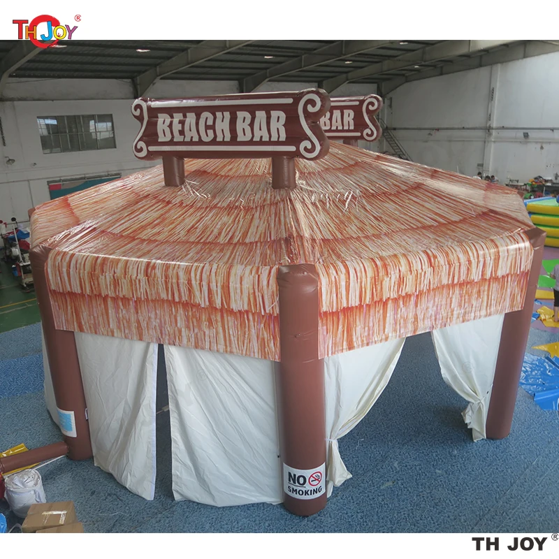 10m Custom Giant inflatable Beach Bar tent inflatable Straw Camping bar for outdoor party