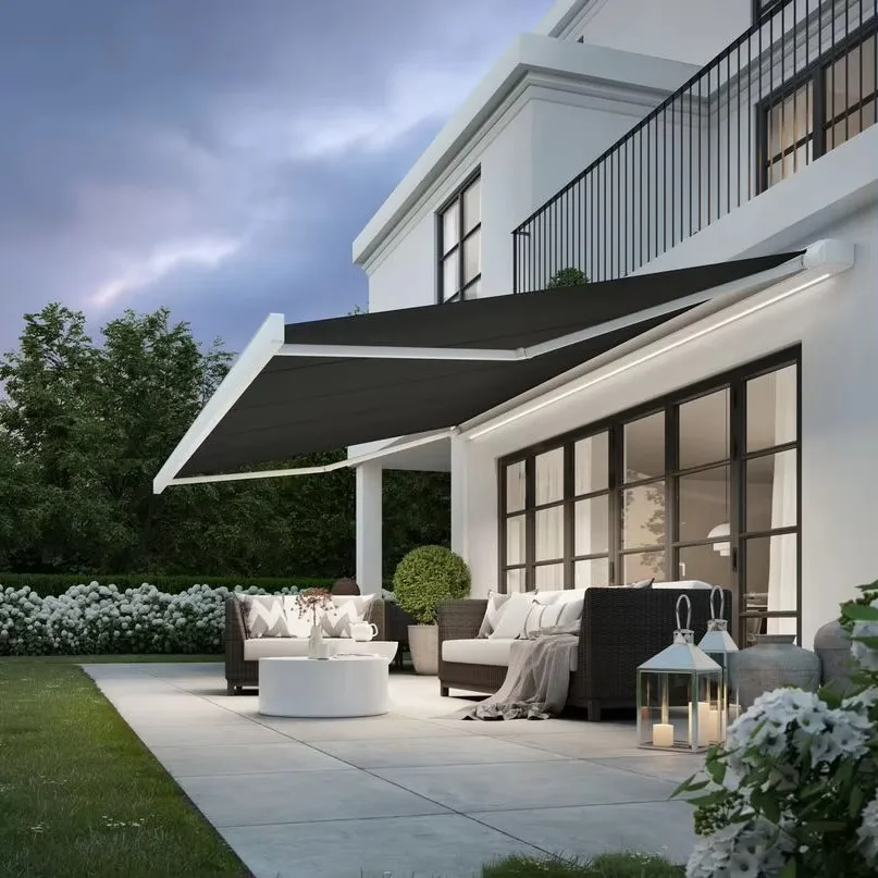 High Quality Custom Retractable Aluminum Alloy Electric Awning Waterproof Commercial Terrace Garden Full Box Curved Arm Window