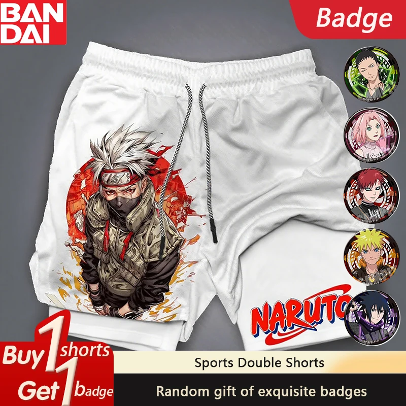 Naruto Japanese Anime Sasuke Peripheral Print Double Shorts American Sports Summer Men's Daily Loose Breathable Pants