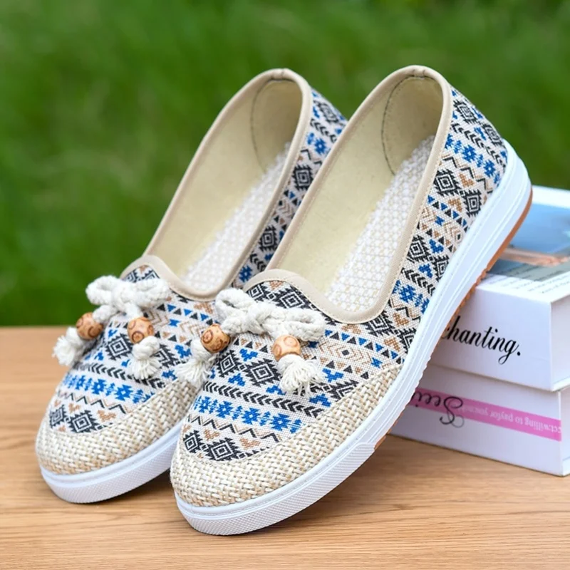 New Women's Soft Bottom Anti-Slip Spring Autumn Beijing Cloth Shoes Casual Breathable Traditional Chinese Style Flat Heel Sli...