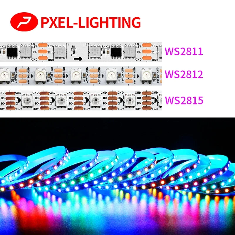 

WS2811 WS2812 WS2812B WS2815 RGB LED Strips DC5V/DC12V Symphony Pixel Addressable Programmable SPI Engineering KTV Light Strips