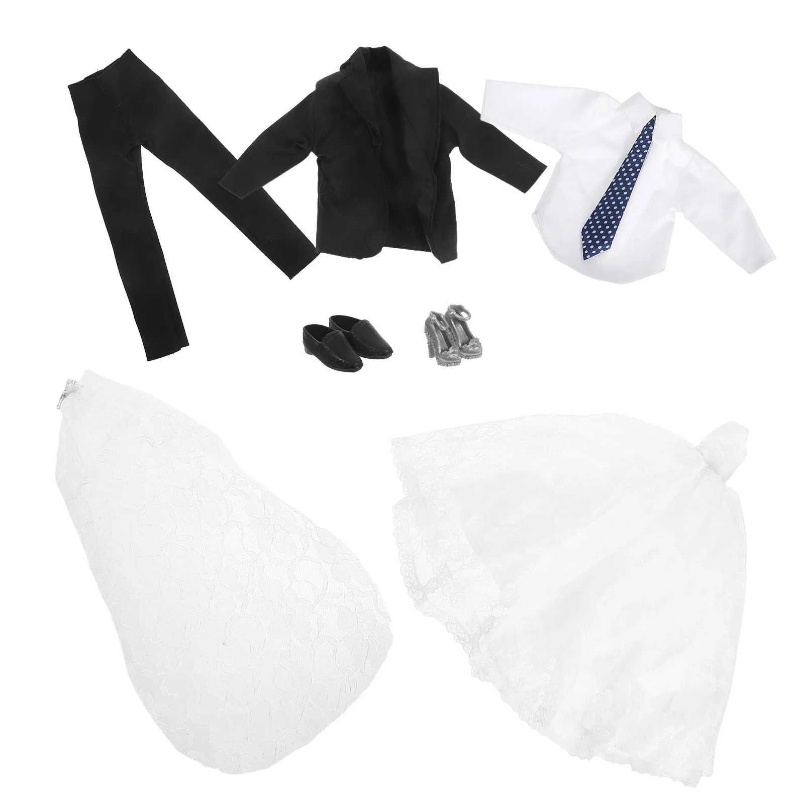 

1Set Wedding Outfit for Girl Boy Bride Dress Groom Formal Business Suit Shoes Special Occasion Party Bjd Clothing
