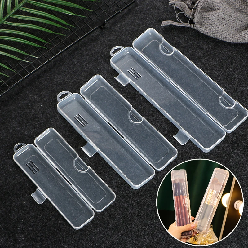 Multi-purpose Portable Transparent Dust Protection Plastic Storage Box Makeup Brush One-piece Buckle Plastic Box Brush Organizer