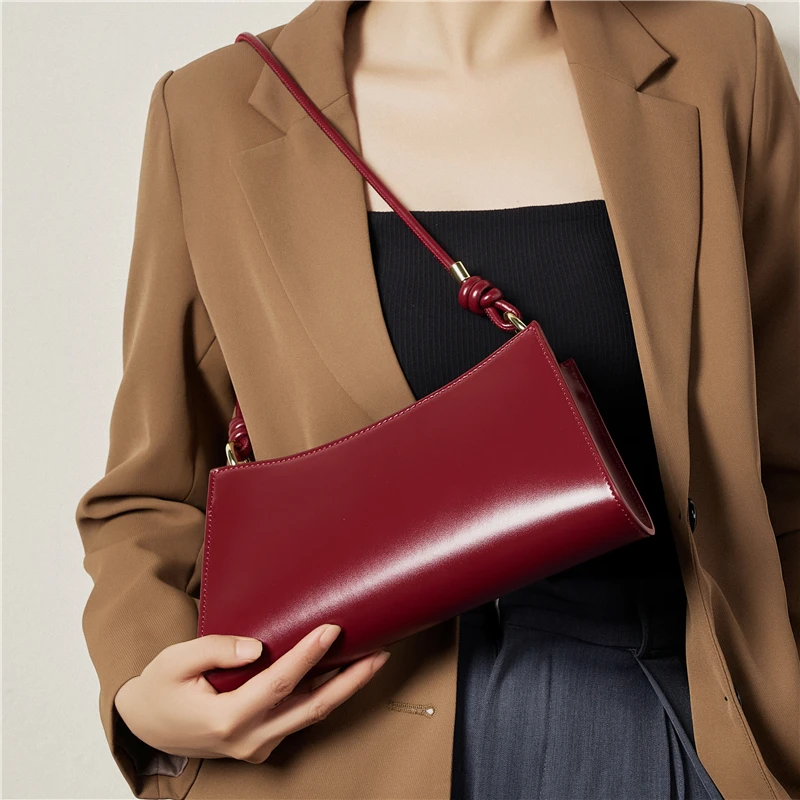 Burminsa Genuine Leather Underarm Shoulder Bags For Women 2025 Trend Designer Korean Style Ladies Handbags And Purses Red Black