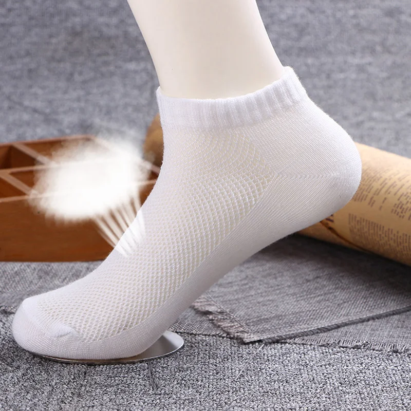 10 Pairs/Lot Breathable Men\'s Socks Short Ankle Elastic Solid Color Mesh Cotton Business Unisex Sock Plus Size EU38-46