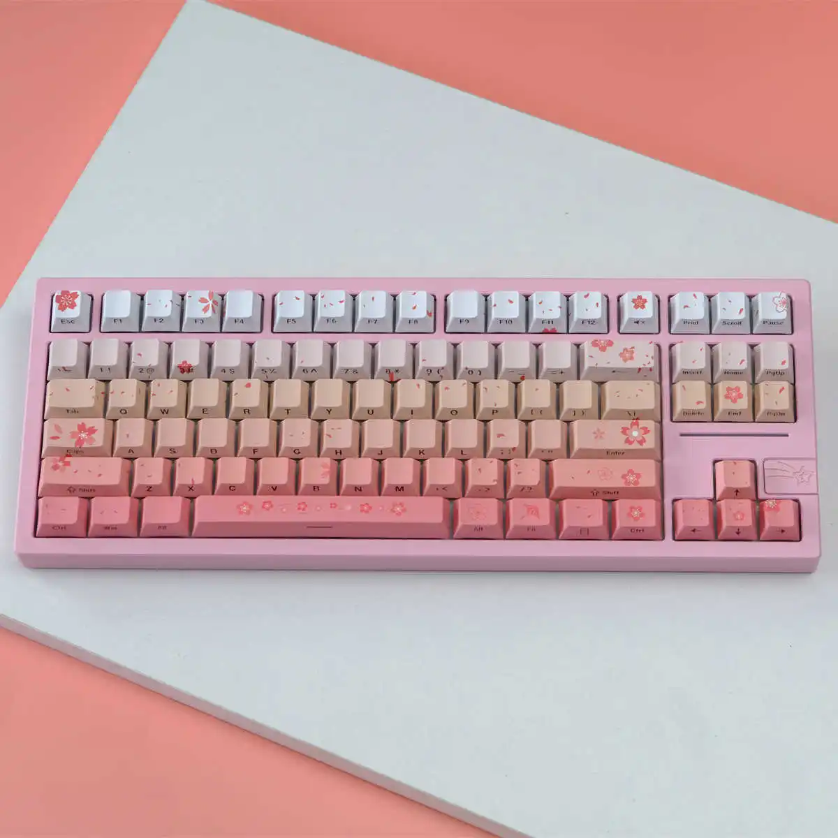 Imagem -03 - Teclas Sakura Rosa Impressão Lateral Rgb Retroiluminado Keycap Cereja Perfil Lado Corante Sub Pbt Keycaps para mx Switches Teclado Mecânico 130