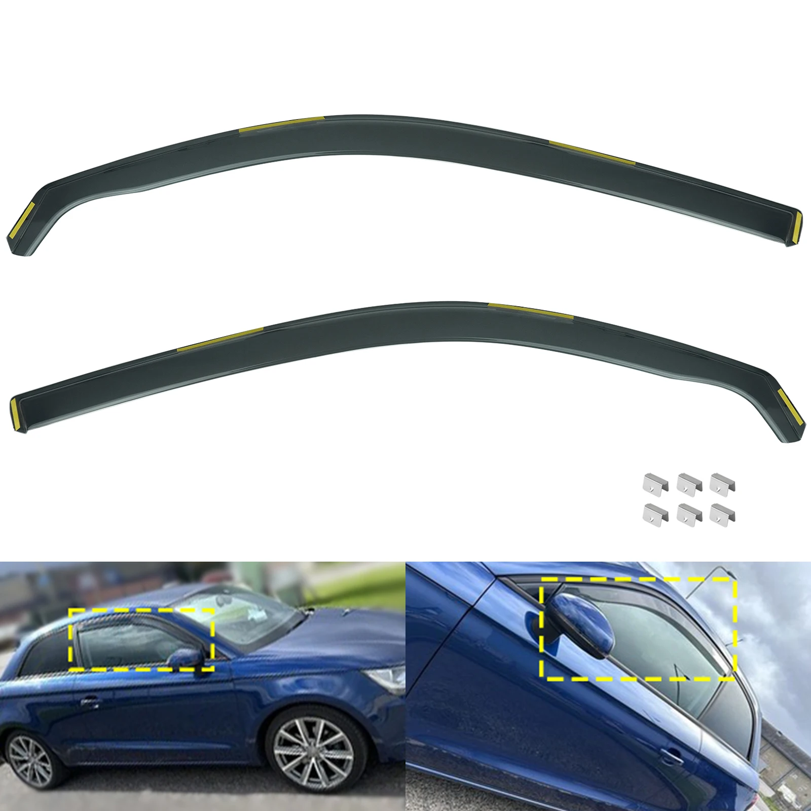 2pcs Tint Tea Front Window Wind Rain Sun Guard Deflectors Protector Sheet For Audi A1 8X1 8XA 3-Door Hatchback 2010-2018