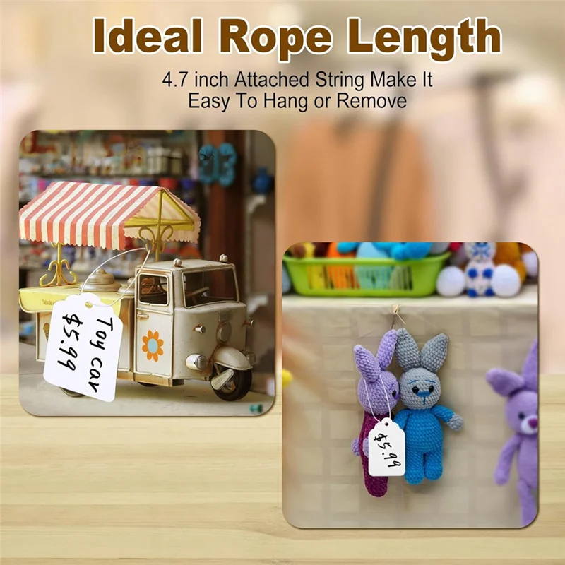 علامات الأسعار اليومية 1000 قطعة مع سلسلة مرفقة، علامات تعليق 1.77 × 1.1 بوصة مع سلسلة مرفقة، علامات الاسم للملابس والحقائب