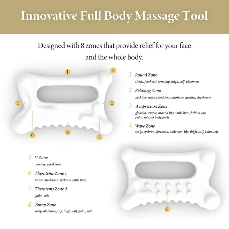 Facial Guasha Massage Board, Cerâmica Natural, Reduzir Gordura, Trigger de Drenagem Linfática Portátil, Face Lift, Alívio Muscular