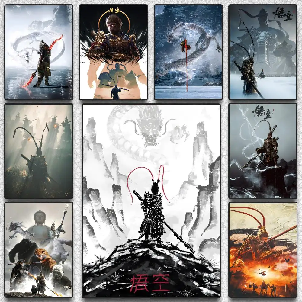 Cartoon B-Black Myth Wukong Poster Sticky Wall Art Printing Waterproof Home Living Bed Room Aesthetic Decor