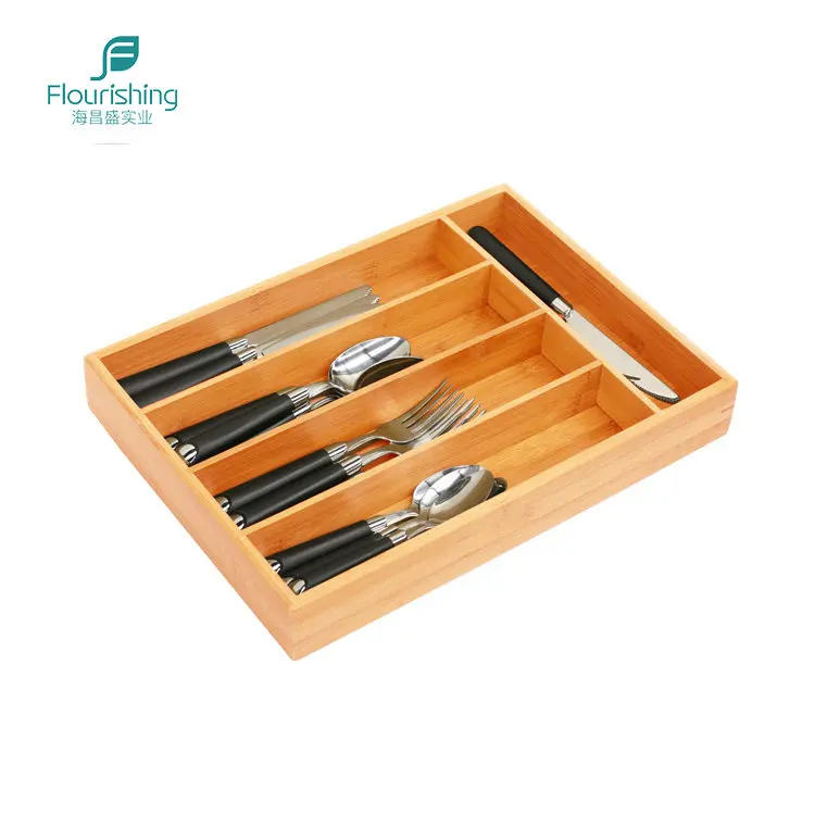 

Natural Bamboo Wooden Kitchen Drawer Cutlery Tray Utensil Organizer Flatware Storage Box with 6 Grids and Color Edge