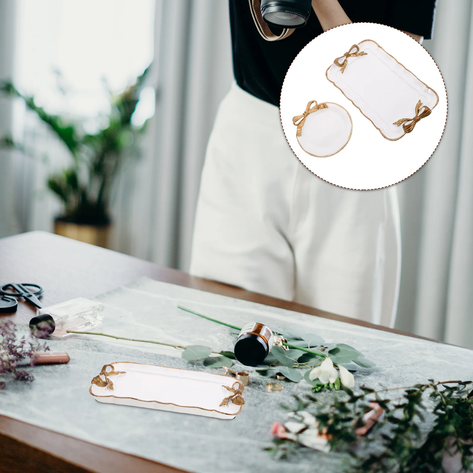 

Bow Storage Tray Jewelry Containers Resin Plate White Decorative Trays for Home