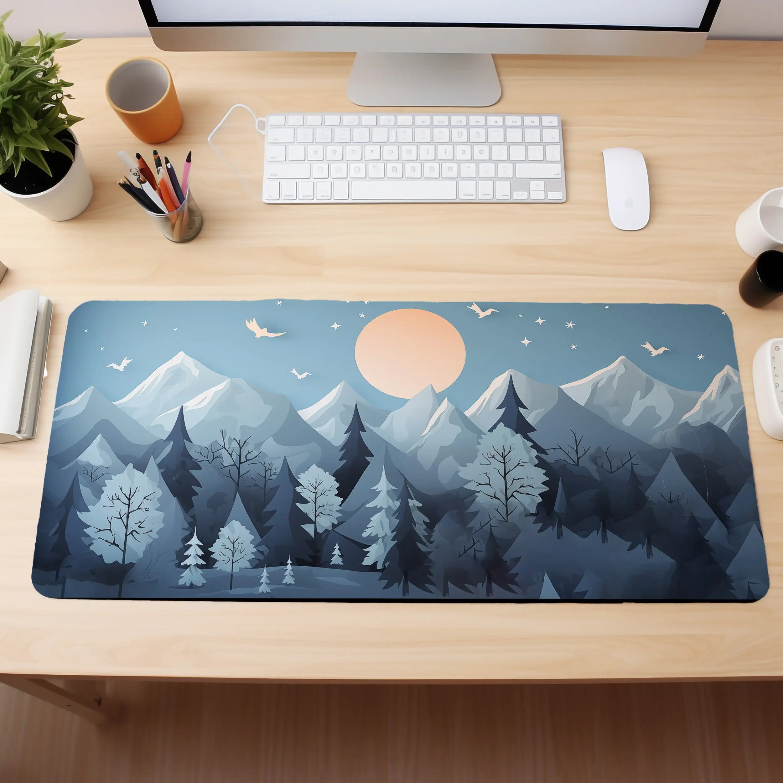 Blue Mountain Aesthetic Mountain Deskmat,Cute Mountain Mouse Pad,Aesthetic Mousepad,Extra Large Keyboard Mat,Computer Desk Mats