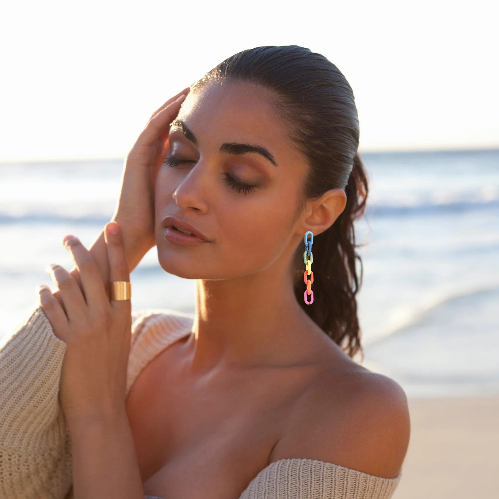 

Trendy Earrings Set Drop Fashion Jewelry for Women Costume Dangle Acrylic Chunky Chain Link Earrings Statement Stud Ear Danglers