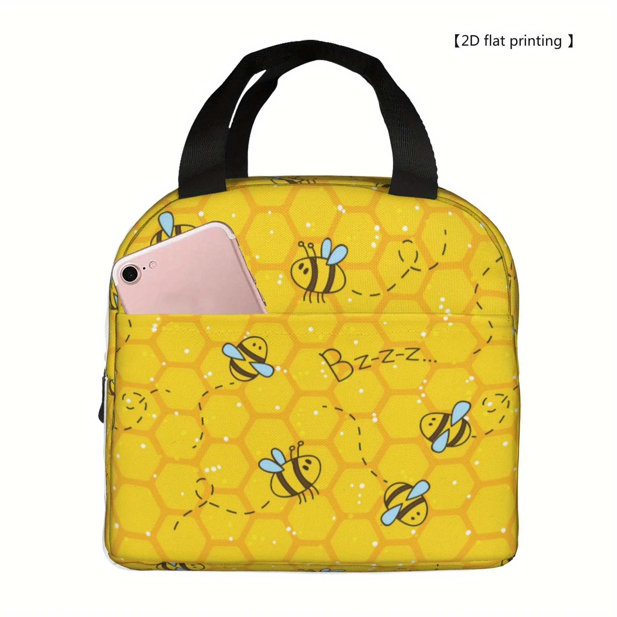 Bee Hive Honeycomb Lunch Bag Insulated Reusable Cooler Tote Bag with Top Handle for Office School