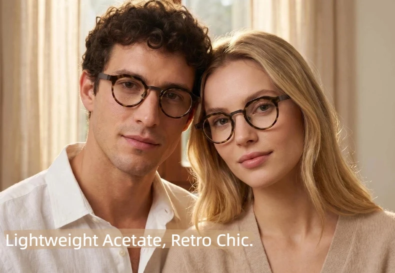 Retro Hochwertige Acetat-Brillen, handgefertigt in Japan, mit einem runden, modischen Rahmen, Unisex-Designer-Markenbrille. – Detail 9