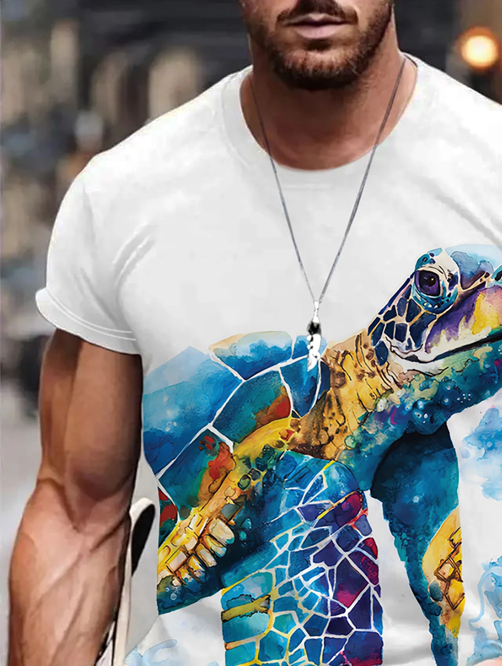 Men's summer casual round neck T-shirt 3D digital printing cross-border Amazon sports short-sleeved colorful turtle