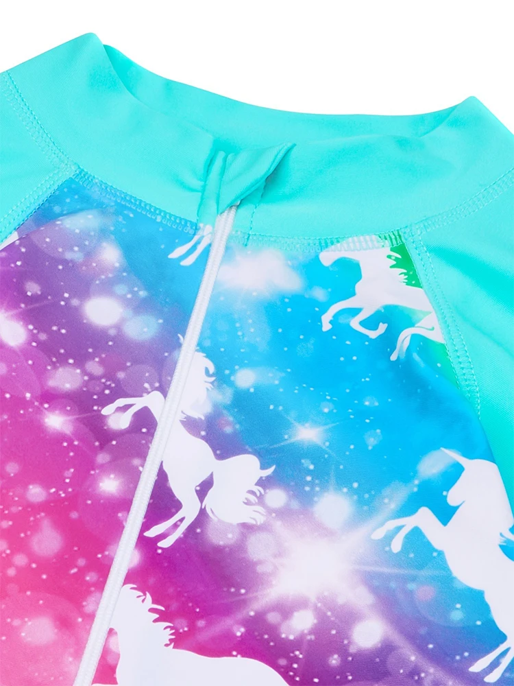 Girls Long Sleeve Unicorn One-piece Swim Suit Summer Children Quick Drying Swimwear Kids Sun-proof Surf Suits For 3-12 Years Old