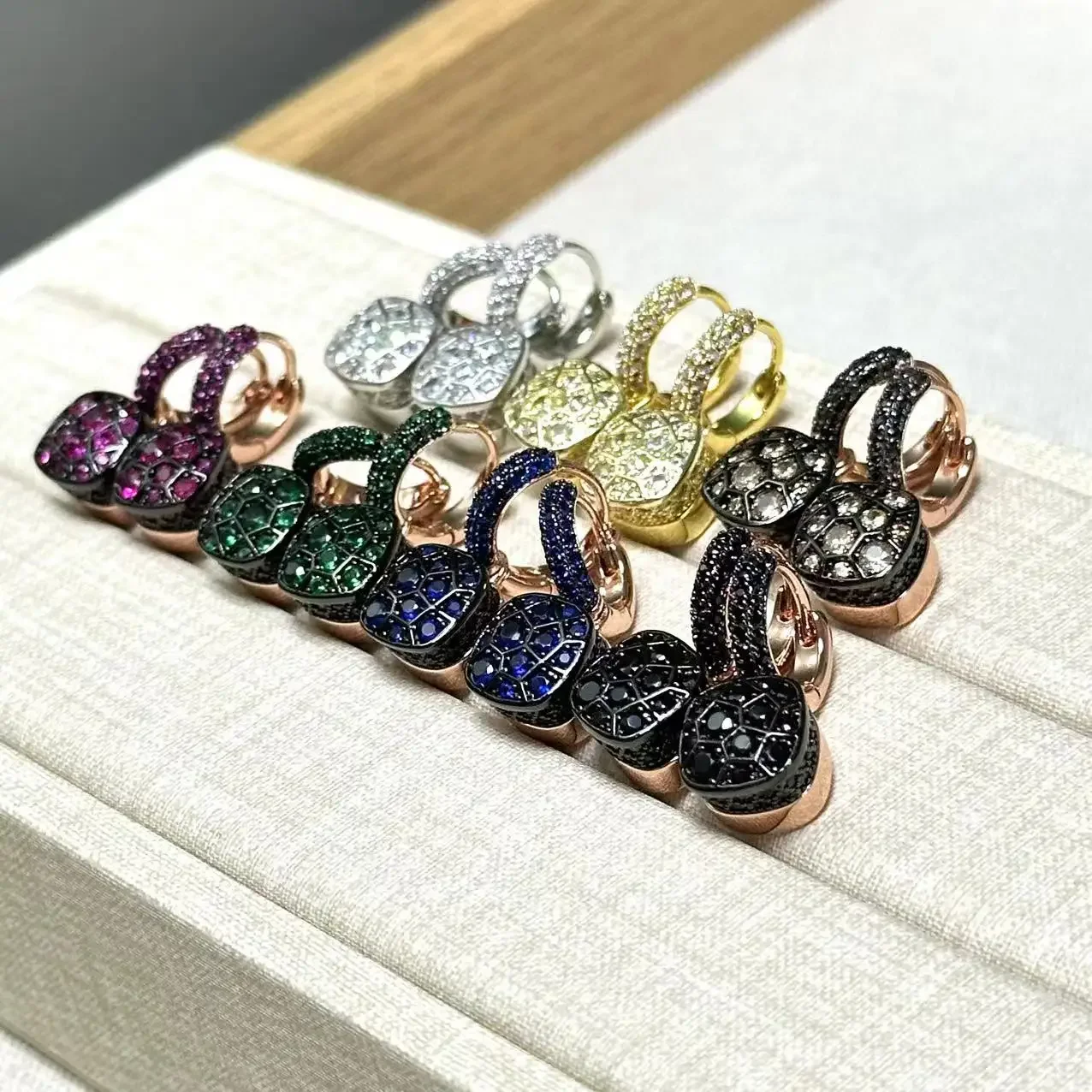 10.6mm Honeycomb Earrings Inlay Colorful Zircon For Women Blue Champagne Green Drop Square Earring Fashion Jewelry Gift