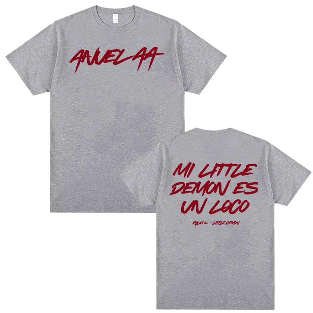 Anuel AA Rhlm 2 Mi Little Demon Es Vn Loco Merch تي شيرت الرجال النساء خمر الهيب هوب المتضخم تي شيرت الشارع الشهير التي شيرت الملابس