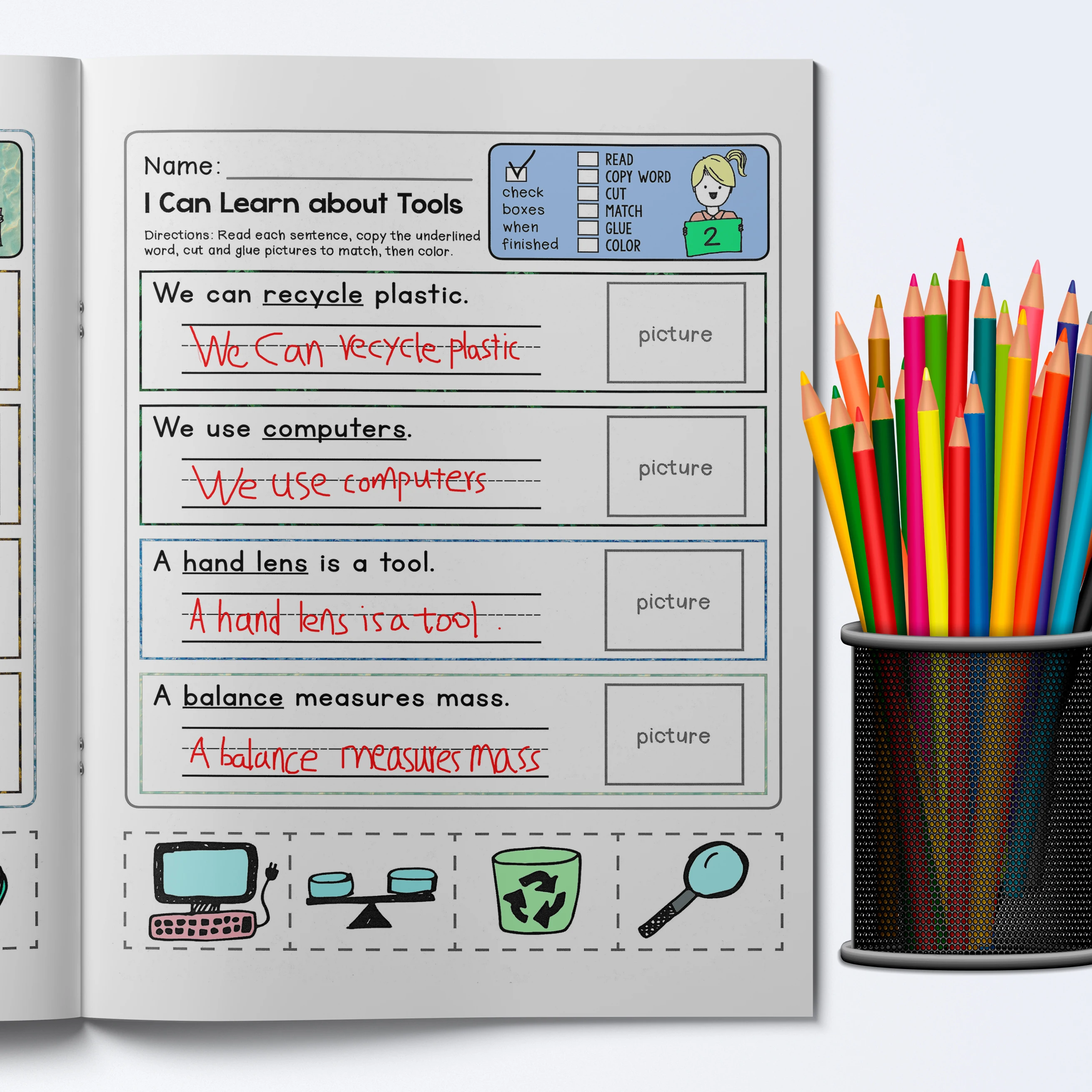Kids English Sentence Activity Book, Fun Simple Sentence Practice, Develop Children's Reading & Writing Skills